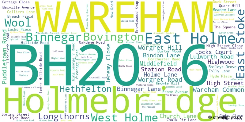 A word cloud for the BH20 6 postcode